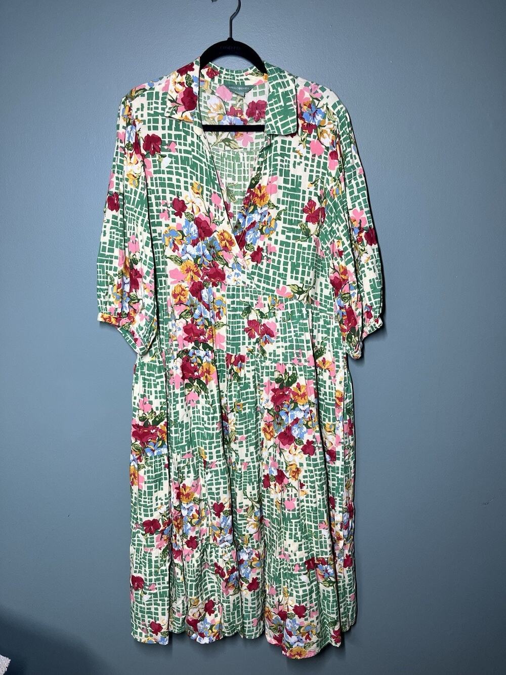 April Cornell Green House Floral Midi Dress Women Size XL